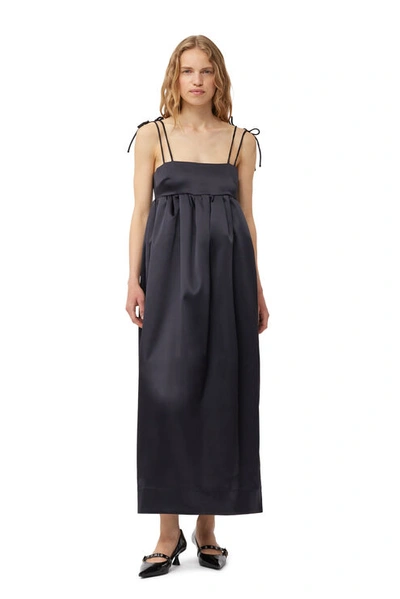 Shop Ganni Black Double Satin String Long Dress Size 24 Elastane/polyester Women's