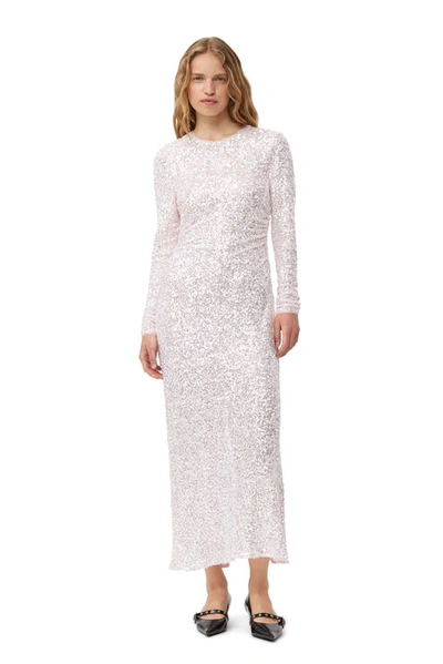 Shop Ganni Mauve Chalk 3d Sequins Maxi Dress Size 14 Elastane/polyester Women's