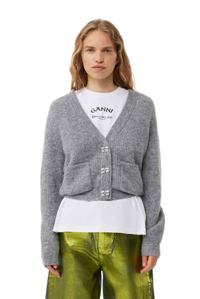 Shop Ganni Soft Wool Cardigan In Grey