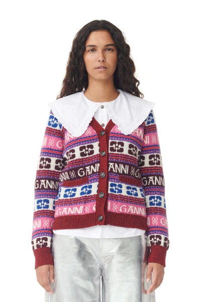 Ganni Intarsia-logo V-neck Cardigan