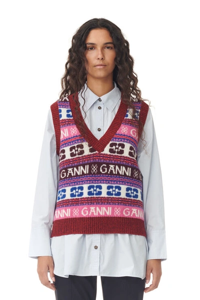 Shop Ganni Pink Logo Wool Mix Vest Size Large Women's