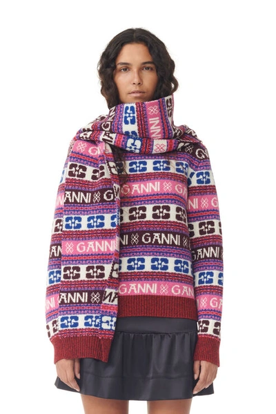 Shop Ganni Graphic Wool Scarf In Multicolor