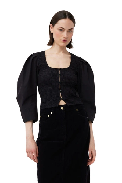 Shop Ganni Cottonpoplin Smock Blouse In Black