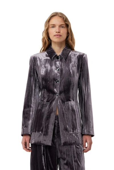 Ganni Grey Striped Velvet Blazer