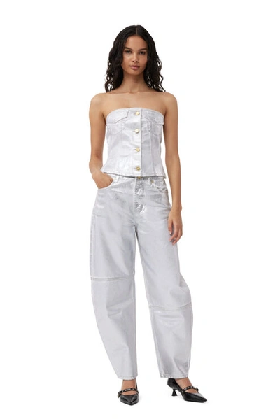 Shop Ganni Silver Foil Stary Jeans In White