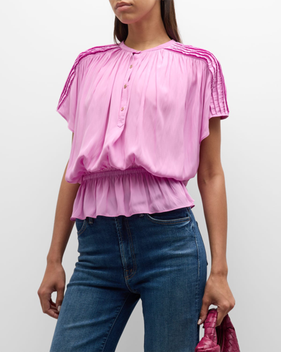 Shop Ramy Brook Giana Pleated Peplum Blouse In Pink Orchid