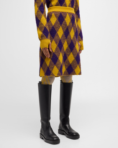Shop Burberry Ekd Check Knit A-line Skirt In Pear Ip Pattern