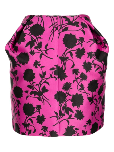 Shop Versace Floral-print Wool Skirt In Pink