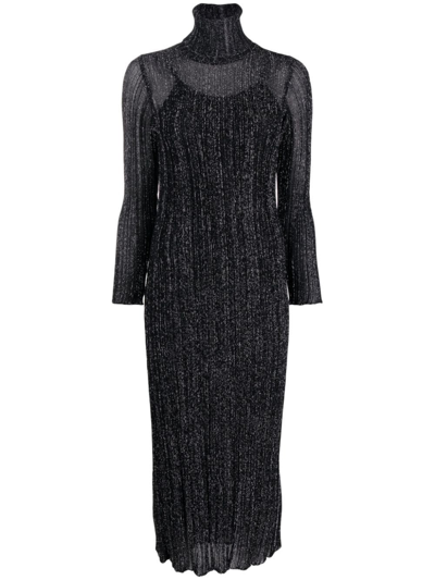Shop Antonino Valenti Ilda Glitter Ribbed-knit Dress In Nero