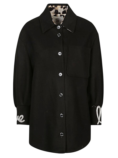 Shop 5 Progress Embroidered Wool Blend Coat In Black