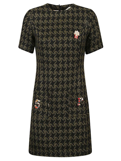 5 Progress Houndstooth Wool Blend Short Dress In Green