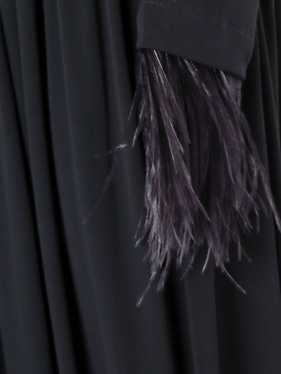 Alberta Ferretti Pleated Dress With Feathers In Black