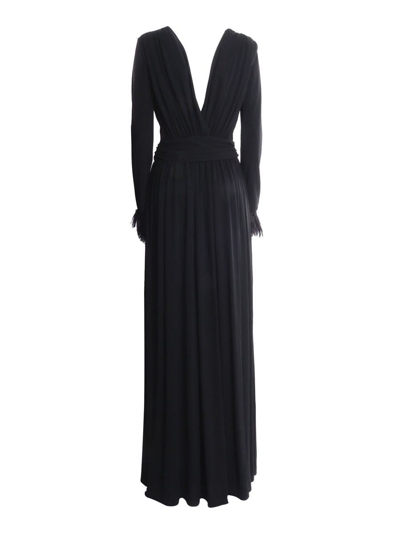 Alberta Ferretti Pleated Dress With Feathers In Black