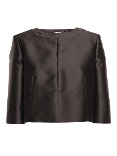 Alberta Ferretti Satin-finish Cropped Jacket In Black