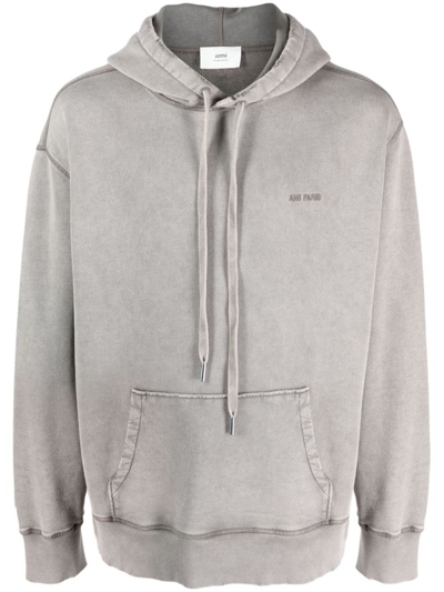 Shop Ami Alexandre Mattiussi Ami Paris Logo Cotton Hoodie In Grey