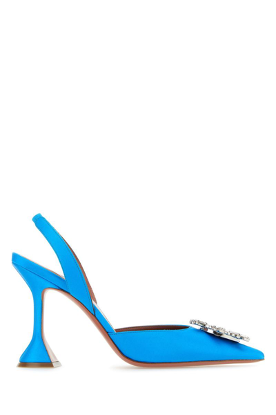 Amina Muaddi Begum Swarovski Crystal-embellished Satin Slingback Pumps In Azur