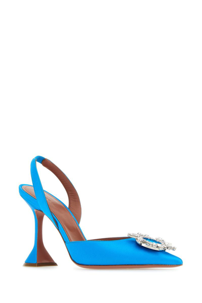 Amina Muaddi Begum Swarovski Crystal-embellished Satin Slingback Pumps In Azur