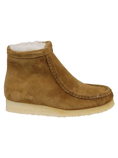 Shop Clarks Wallabee Hi Suede Leather Boots In Beige