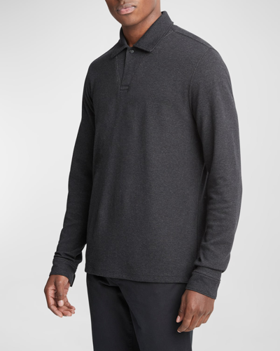 Shop Vince Men's Double-face Polo Shirt In H Charcoal/dune G