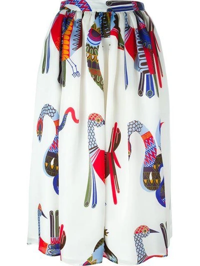 Shop Msgm Bird-print Skirt In White