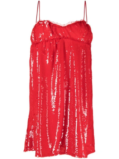 Shop Ganni Sequined Mini Dress In Red
