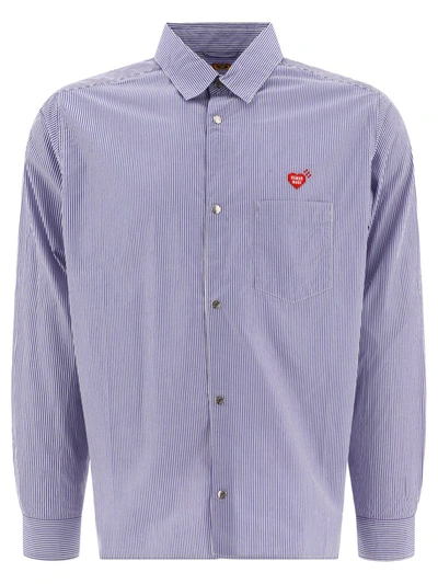 Shop Human Made Striped Shirt With Logo In Blue