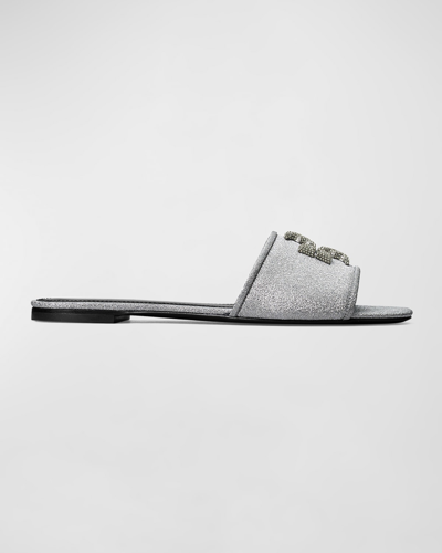 Shop Tory Burch Eleanor Pave Medallion Flat Slide Sandals In Diamond Perfect