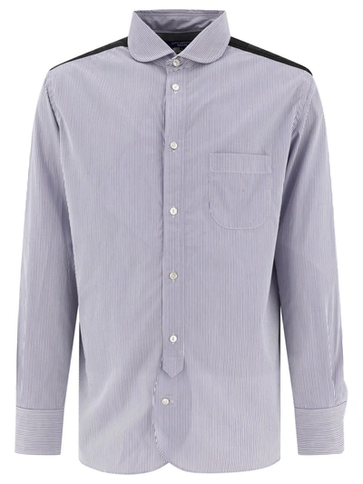 Shop Junya Watanabe Striped Shirt With Nylon Inserts In Blue