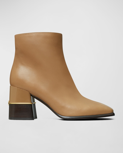 Shop Tory Burch Leather Block-heel Ankle Boots In Almond Flour