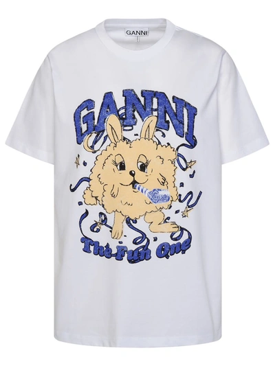 Shop Ganni Fun Bunny Logo T-shirt In White