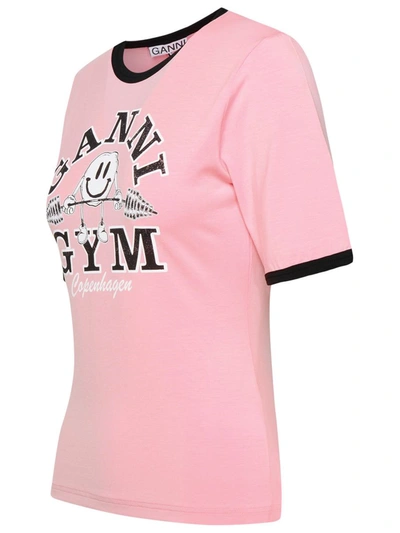 Shop Ganni Gym Logo T-shirt In Pink