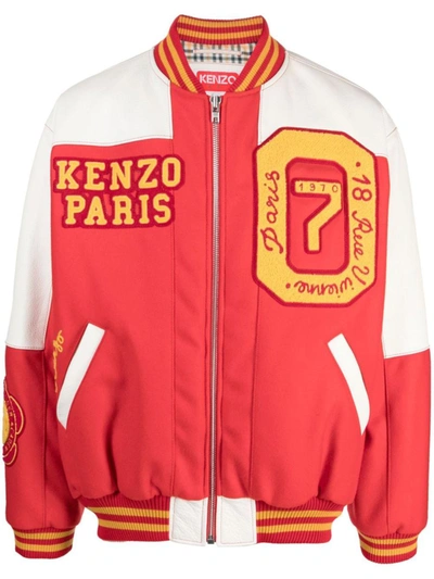 Shop Kenzo Wool Bomber Jacket In Red