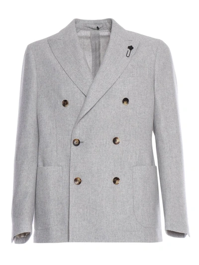 Shop Lardini Double-breasted Jacket In Gray