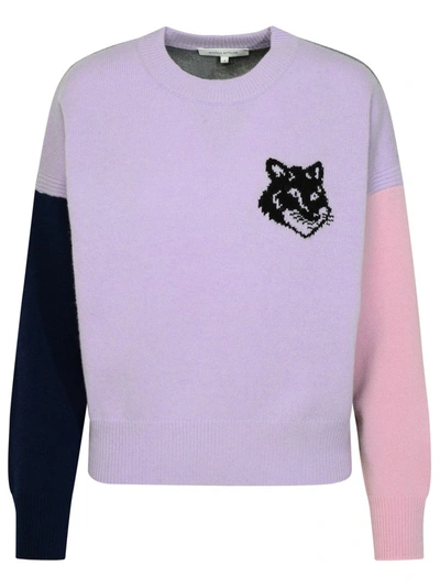 Shop Maison Kitsuné 'fox Head' Lilac Wool Sweater In Lilla
