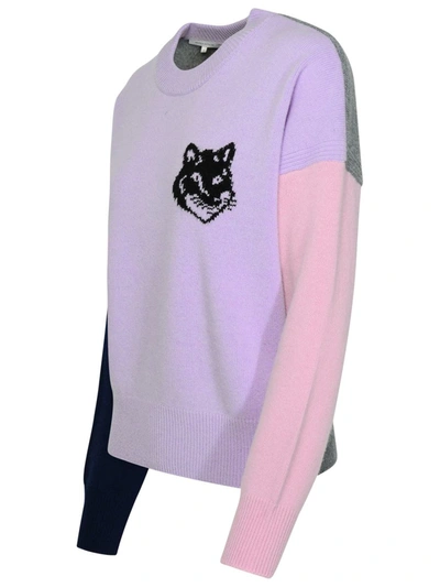 Shop Maison Kitsuné 'fox Head' Lilac Wool Sweater In Lilla
