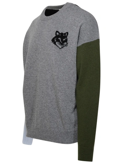 Shop Maison Kitsuné 'fox Head' Grey Wool Sweater