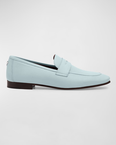 Shop Bougeotte Leather Flat Penny Loafers In Light Blue