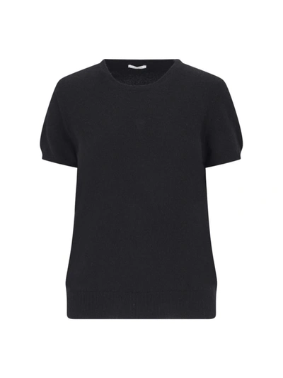 Malo Knit Crewneck With Ribbed Hem And Short Sleeves In Black