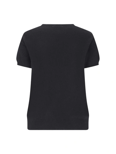 Malo Knit Crewneck With Ribbed Hem And Short Sleeves In Black