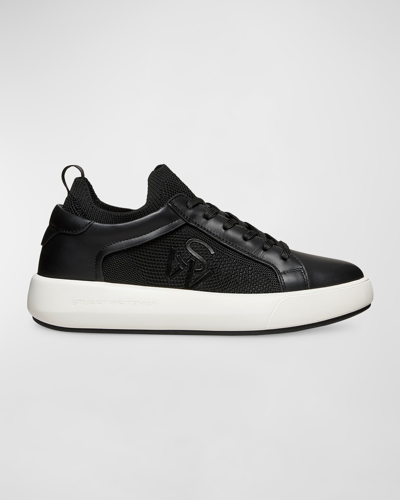 Shop Stuart Weitzman 5050 Pro Leather Knit Low-top Sneakers In Black
