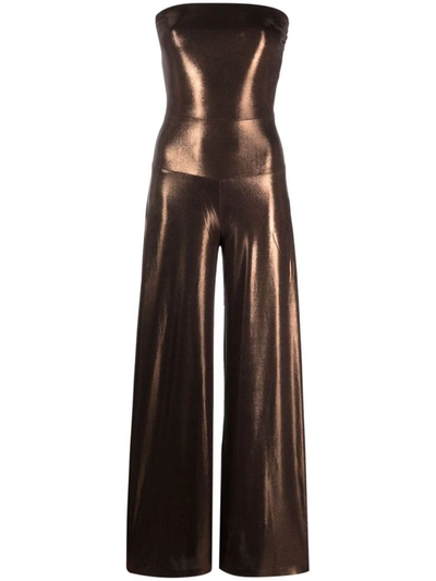Shop Norma Kamali Strapless Elephant Jumpsuit In Brown