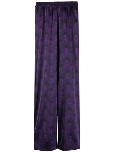 Ozwald Boateng Elastic Waist Printed Silk Trousers In Purple