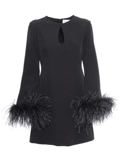 P.a.r.o.s.h Parosh Feather Trim Mini Dress With Elegant Silhouette And Keyhole Detail In Black