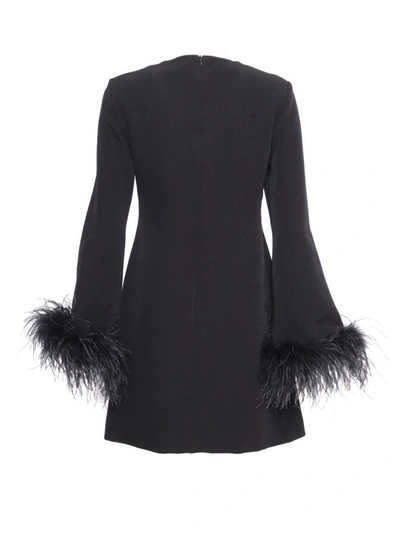 P.a.r.o.s.h Parosh Feather Trim Mini Dress With Elegant Silhouette And Keyhole Detail In Black