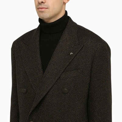 Shop Tagliatore Herringbone Double-breasted Coat In Brown