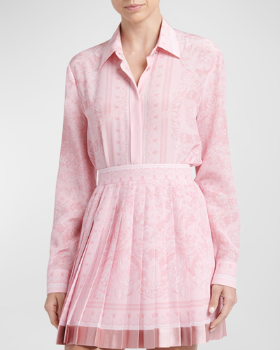Shop Versace Crepe De Chine Baroque-print Shirt In Pale Pink