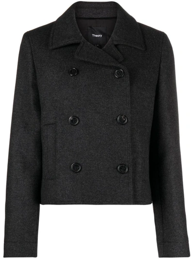 Shop Theory Wool Peacoat In Grey