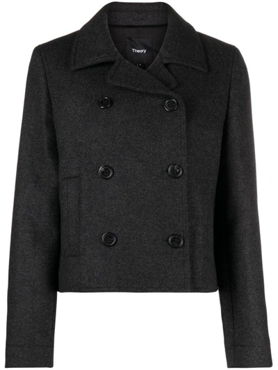 Theory Shrunken Peacoat In Recycled Wool-blend Melton In Grey