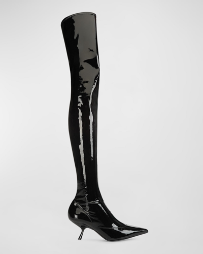 Shop Sergio Rossi Stretch Patent Over-the-knee Boots In Black
