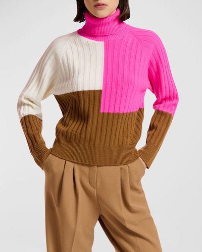 Shop Essentiel Antwerp Embalm Merino-cashmere Blend Tricolor Rib-knit Sweater In High Voltage